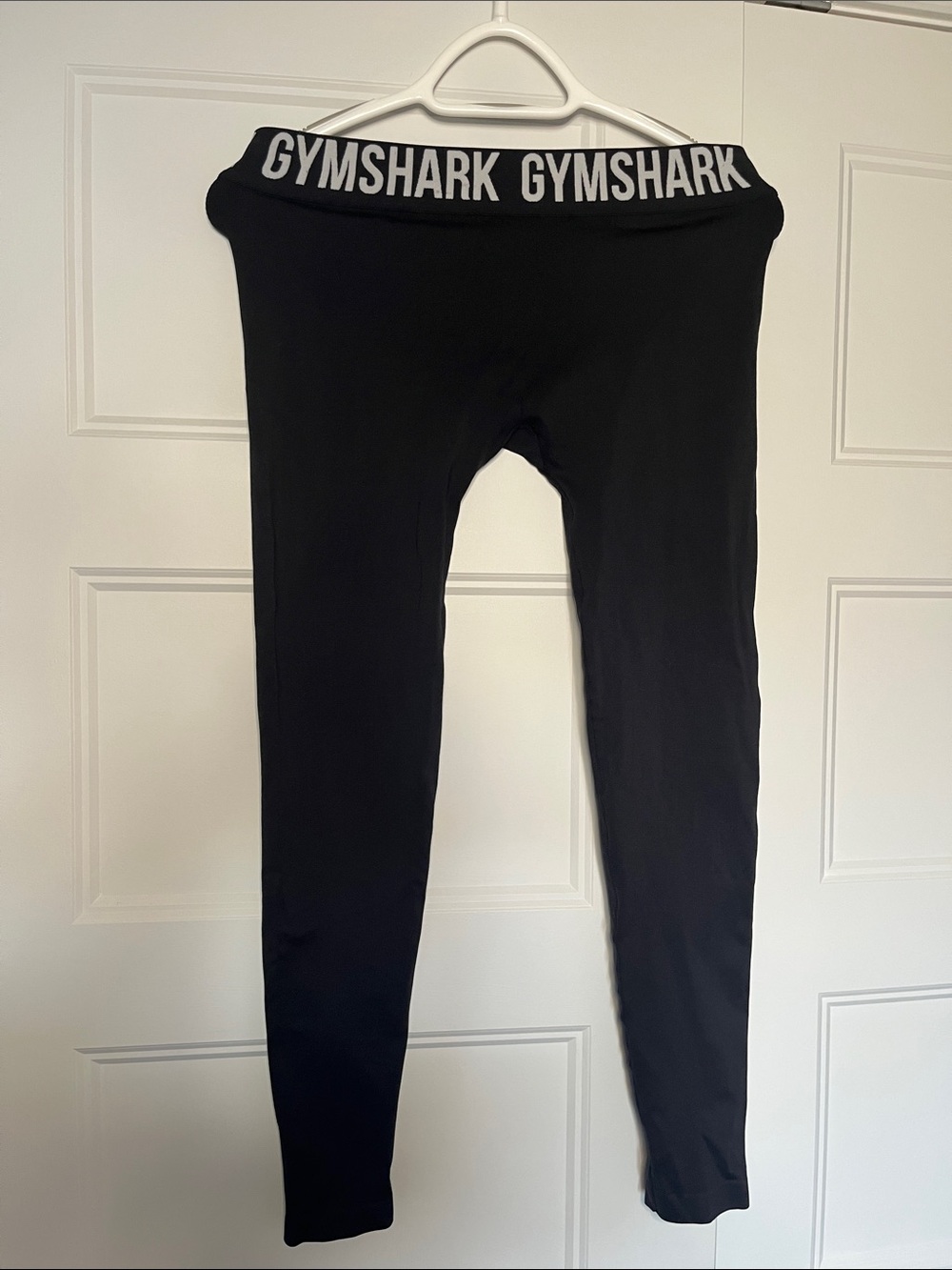 Gymshark Black Leggings with White Branded Waistband